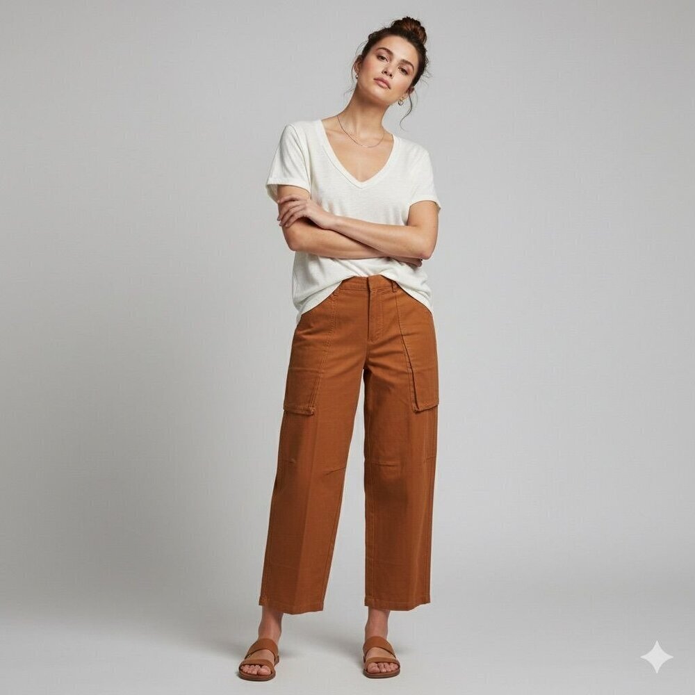 BDG Womens High Waisted Cargo Gorpcore Earthy Twill Trousers Sz 28 Burnt Orange